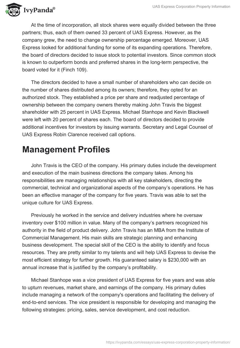 UAS Express Corporation Property Information. Page 2
