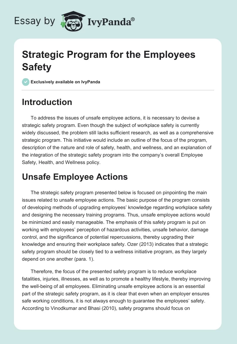 Strategic Program for the Employees Safety. Page 1