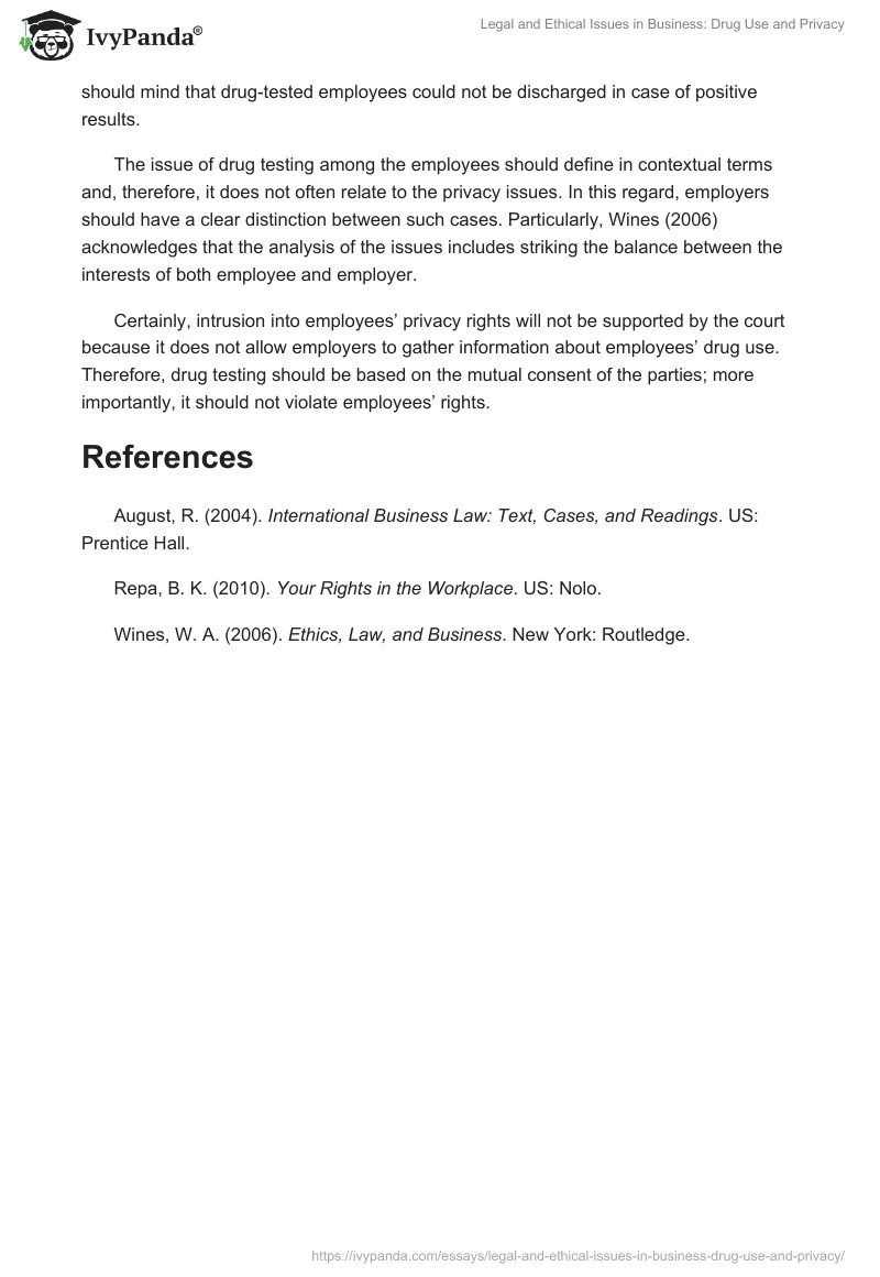 Legal and Ethical Issues in Business: Drug Use and Privacy. Page 2