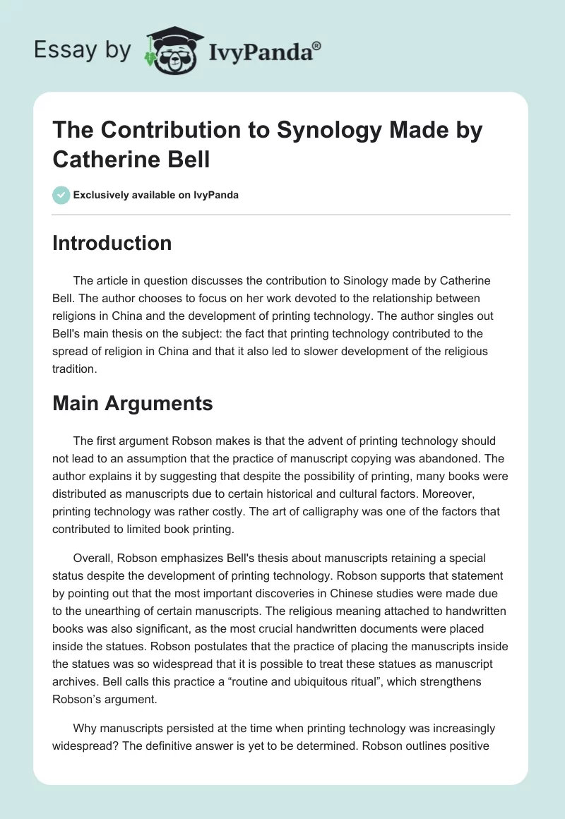 The Contribution to Synology Made by Catherine Bell. Page 1