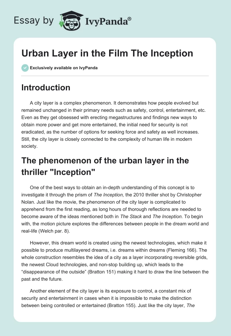 Urban Layer in the Film "The Inception". Page 1