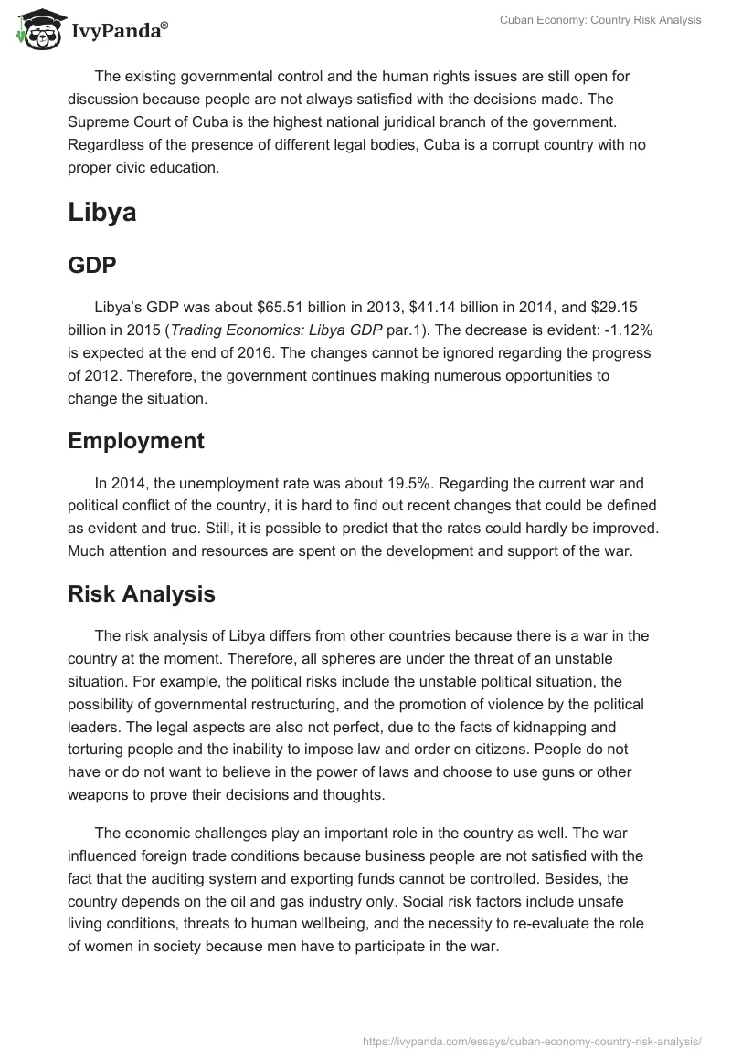Cuban Economy: Country Risk Analysis. Page 2