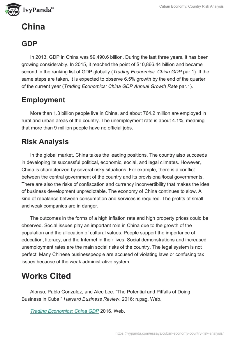 Cuban Economy: Country Risk Analysis. Page 3