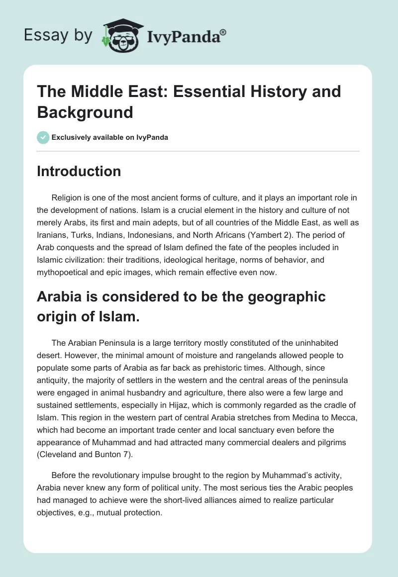 The Middle East: Essential History and Background. Page 1