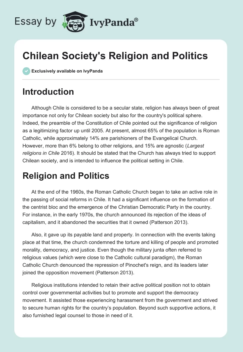 Chilean Society's Religion and Politics. Page 1