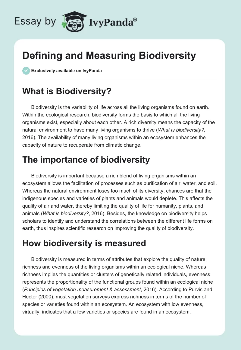 Defining and Measuring Biodiversity. Page 1