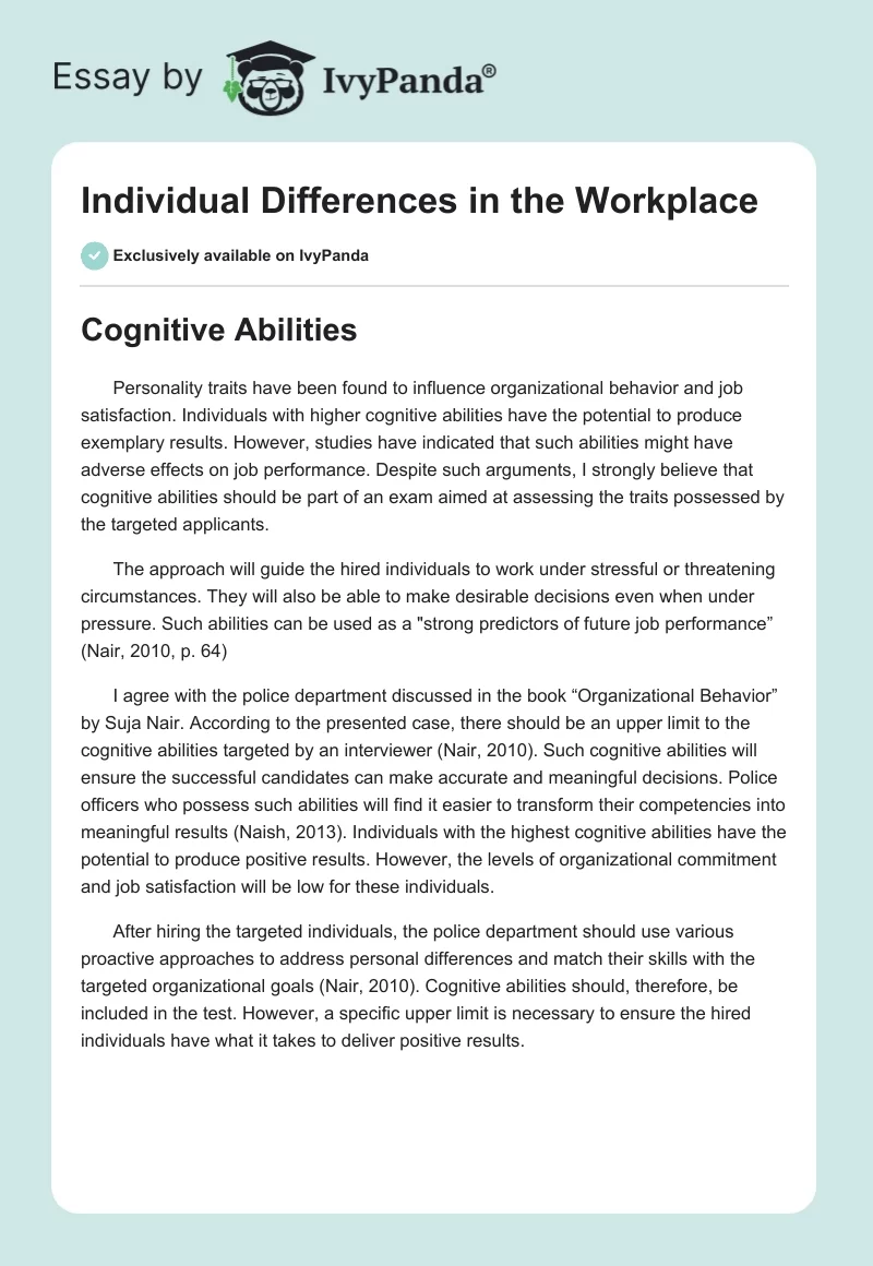 Individual Differences in the Workplace. Page 1