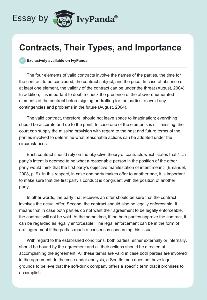 Contracts, Their Types, and Importance. Page 1