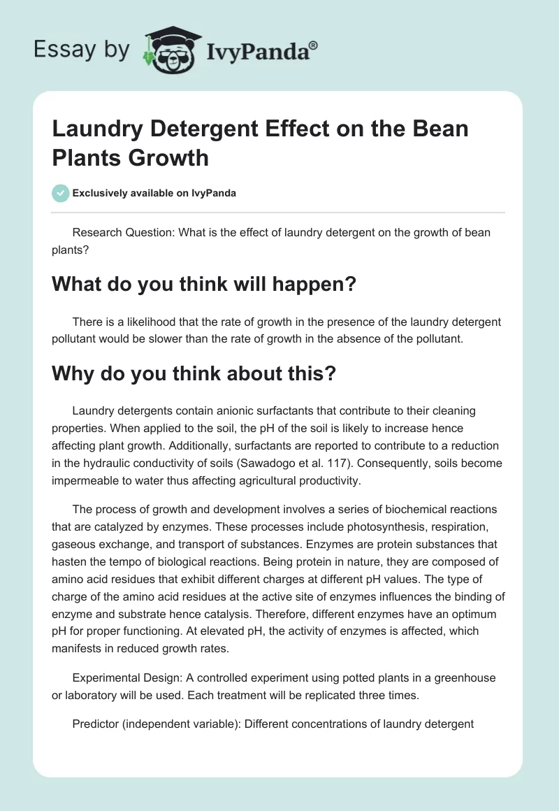 Laundry Detergent Effect on the Bean Plants Growth. Page 1