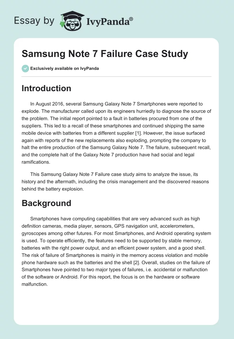 Samsung Note 7 Failure Case Study. Page 1