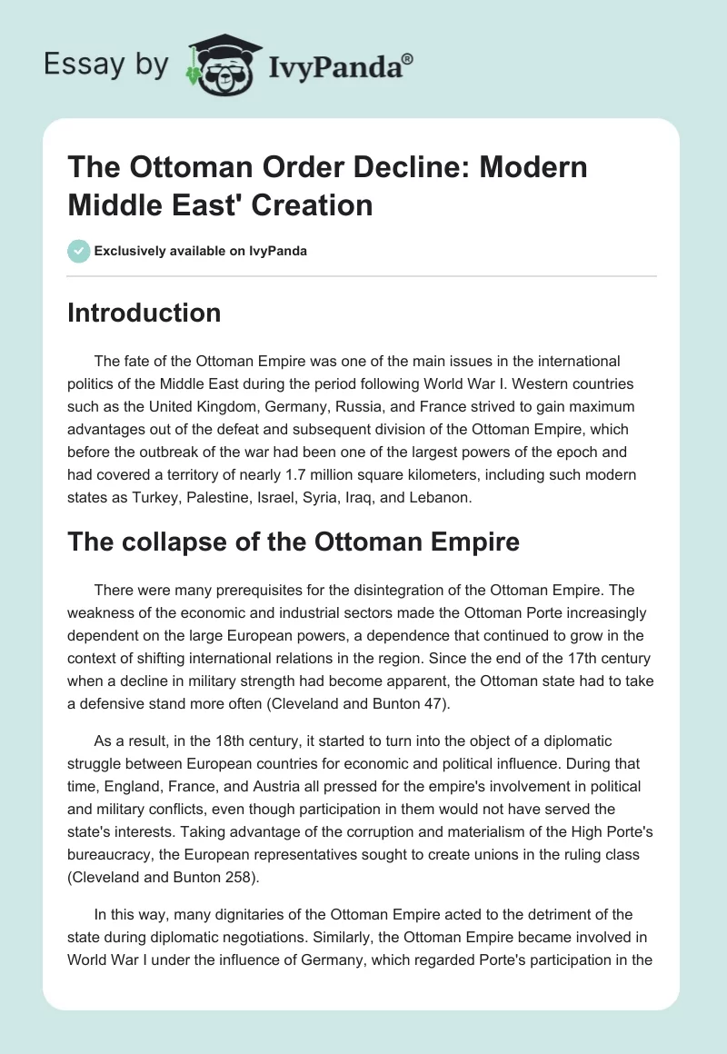 The Ottoman Order Decline: Modern Middle East' Creation. Page 1
