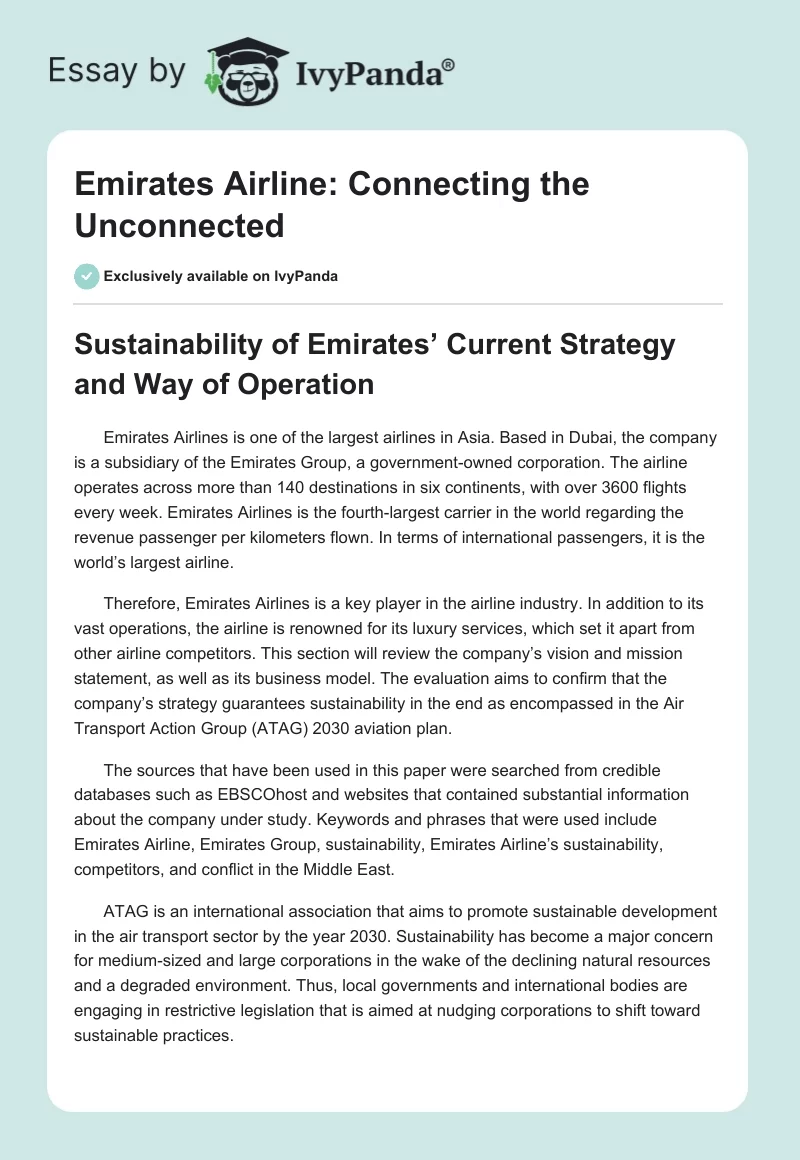 Emirates Airline: Connecting the Unconnected. Page 1