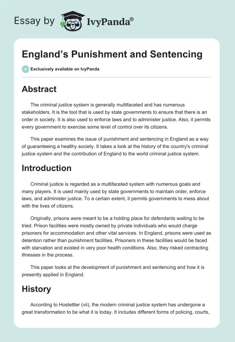 England’s Punishment and Sentencing. Page 1