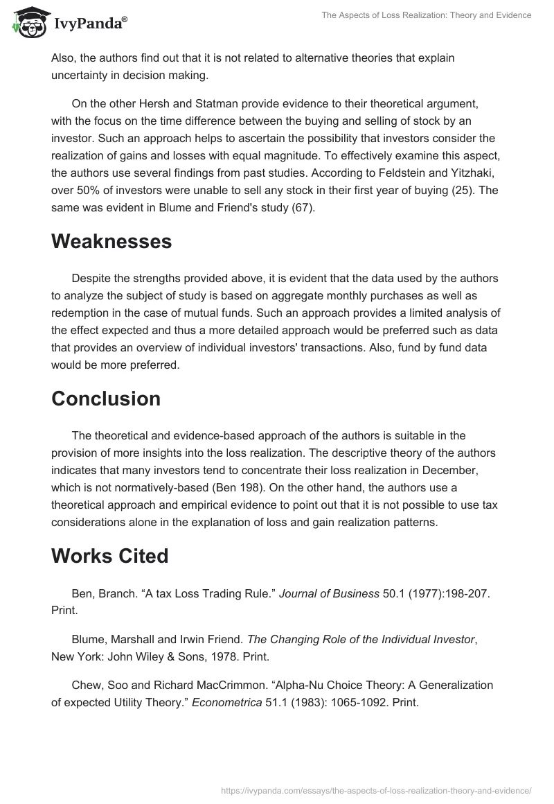 The Aspects of Loss Realization: Theory and Evidence. Page 2