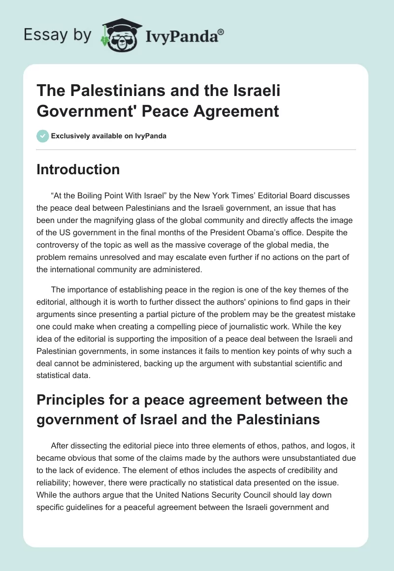 The Palestinians and the Israeli Government' Peace Agreement. Page 1
