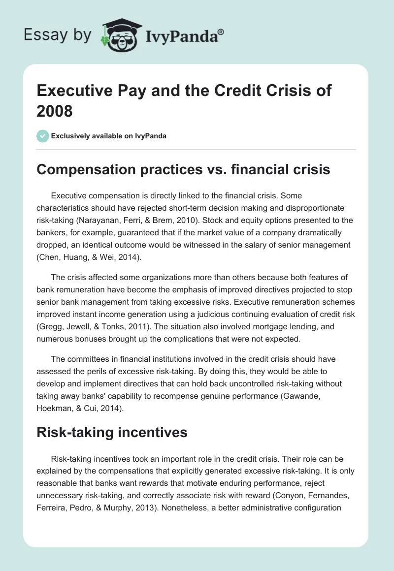 Executive Pay and the Credit Crisis of 2008. Page 1