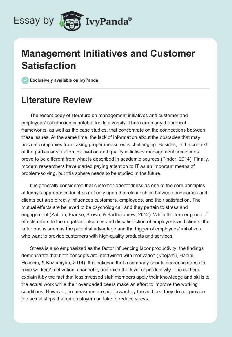Management Initiatives and Customer Satisfaction. Page 1