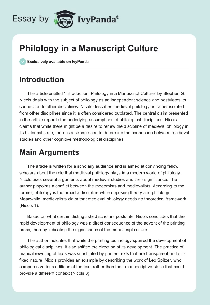 Philology in a Manuscript Culture. Page 1