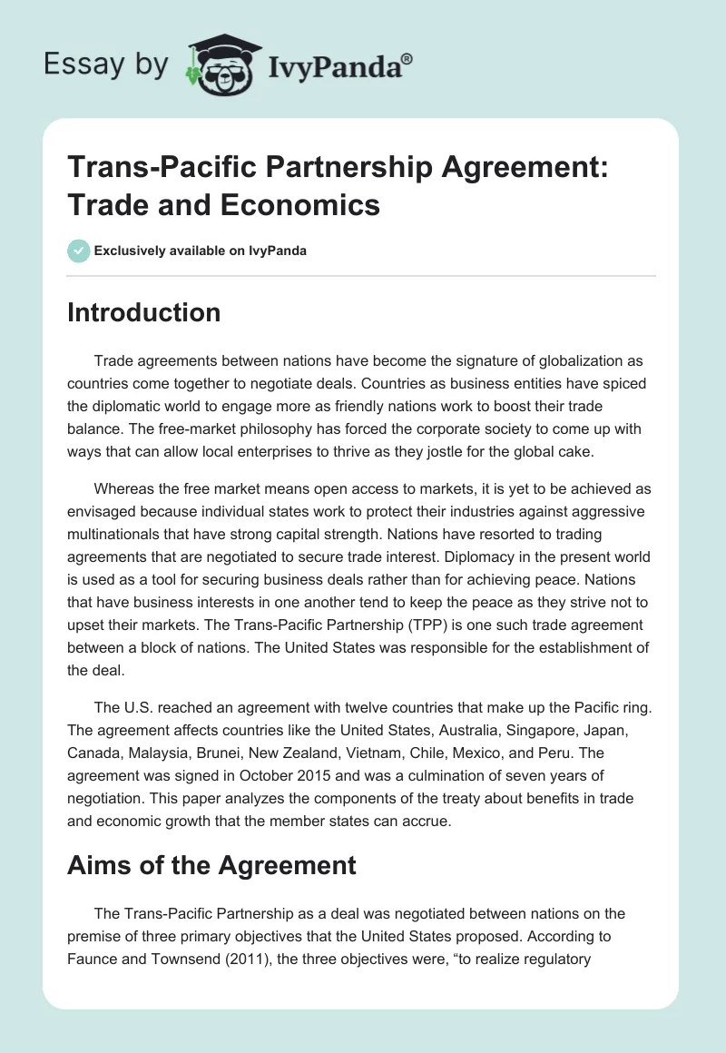 Trans-Pacific Partnership Agreement: Trade and Economics. Page 1