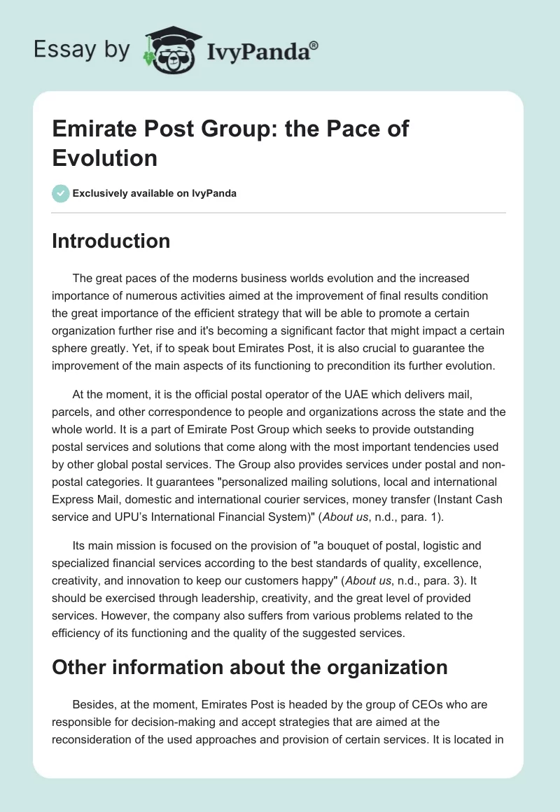 Emirate Post Group: the Pace of Evolution. Page 1