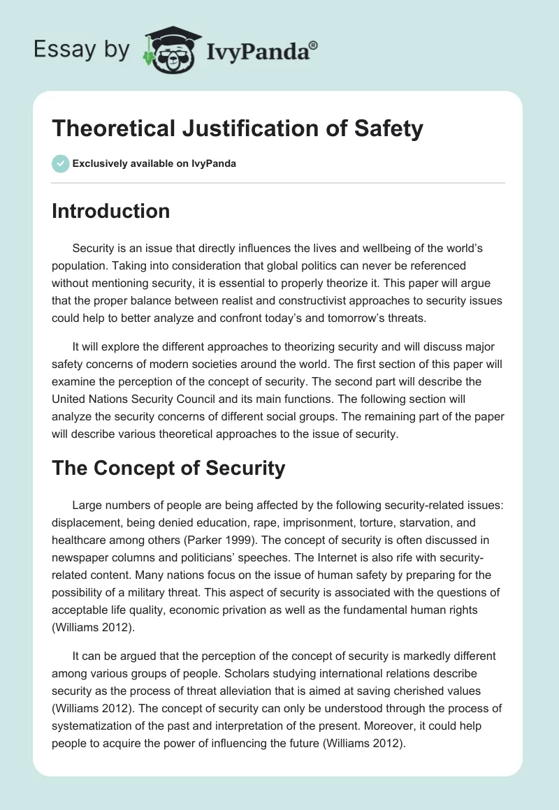 Theoretical Justification of Safety. Page 1