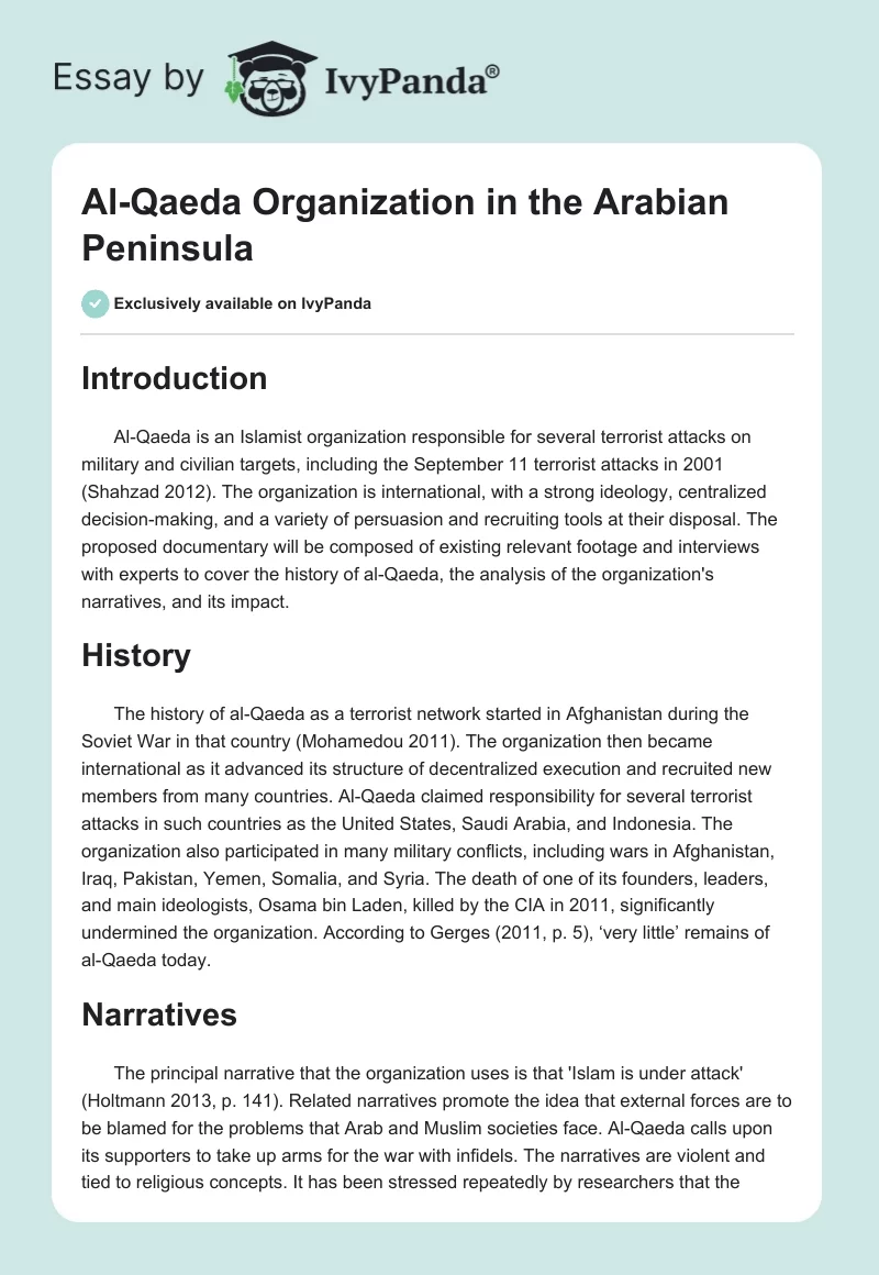 Al-Qaeda Organization in the Arabian Peninsula. Page 1