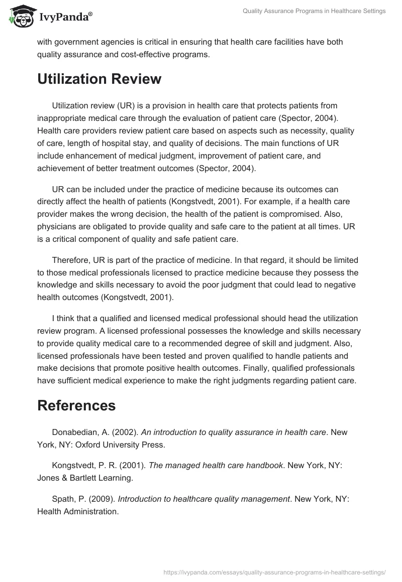 Quality Assurance Programs in Healthcare Settings. Page 2