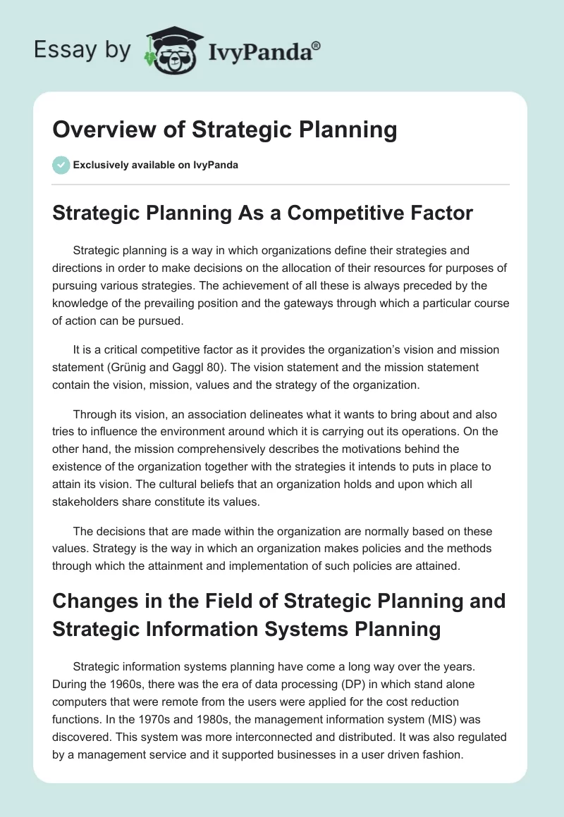 Overview of Strategic Planning. Page 1
