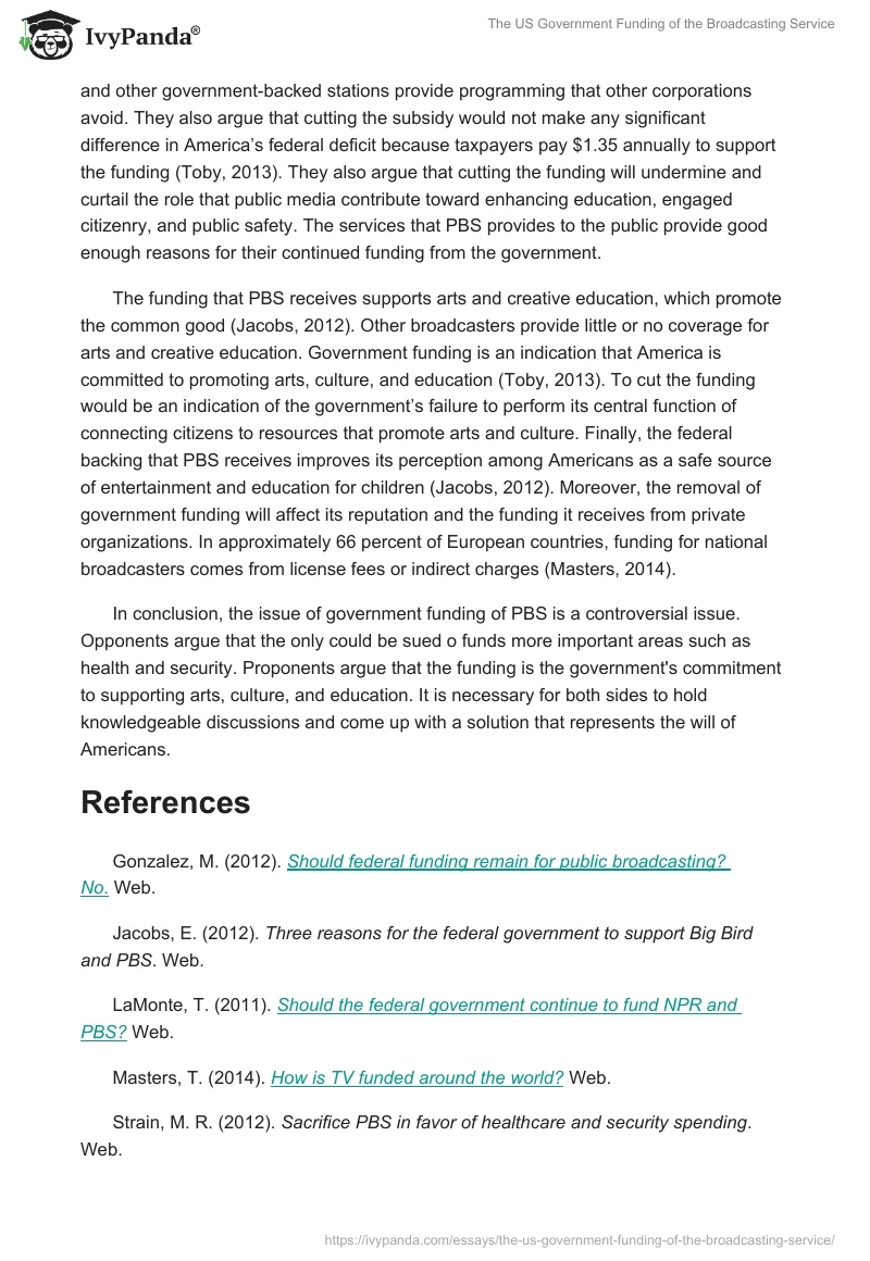 The US Government Funding of the Broadcasting Service. Page 2
