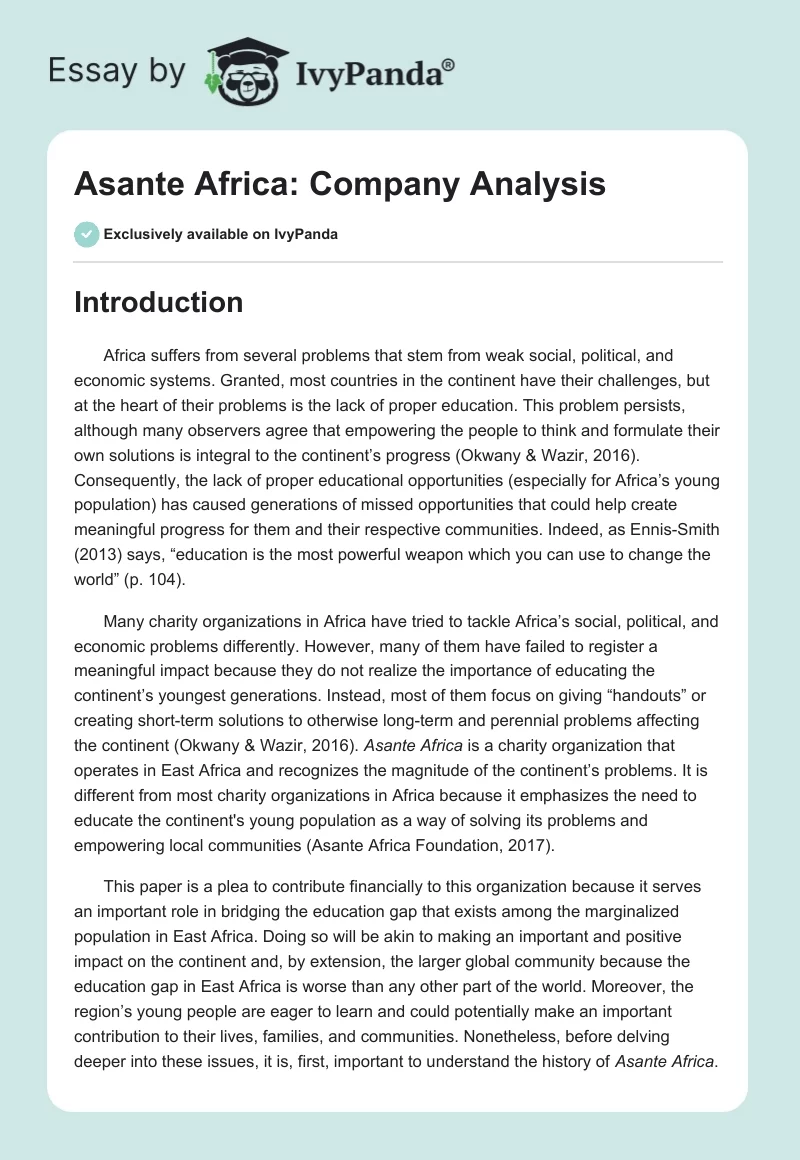 Asante Africa: Company Analysis. Page 1