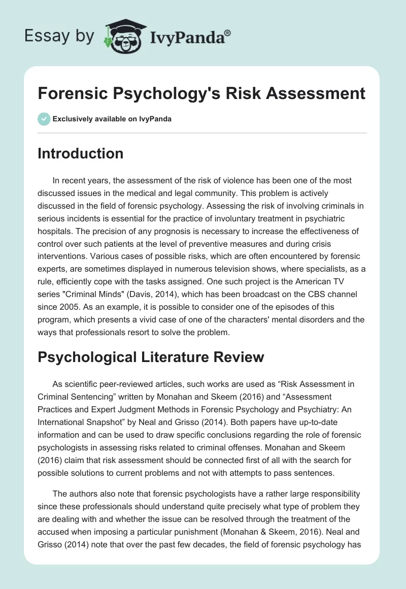 Forensic Psychology's Risk Assessment. Page 1