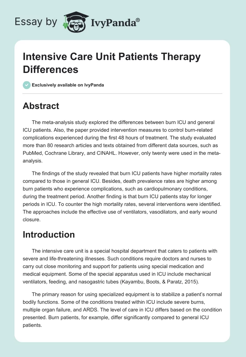 Intensive Care Unit Patients Therapy Differences. Page 1
