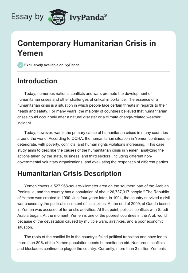 Contemporary Humanitarian Crisis in Yemen. Page 1