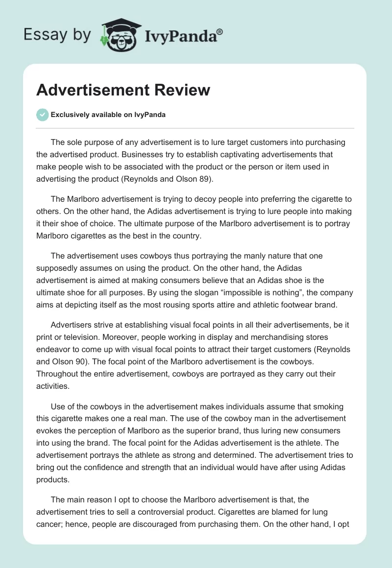 Advertisement Review. Page 1