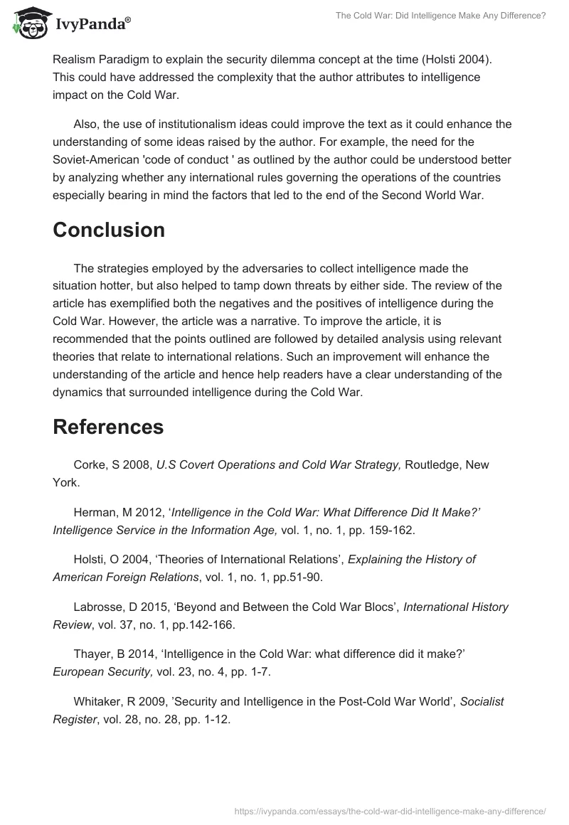 The Cold War: Did Intelligence Make Any Difference?. Page 3