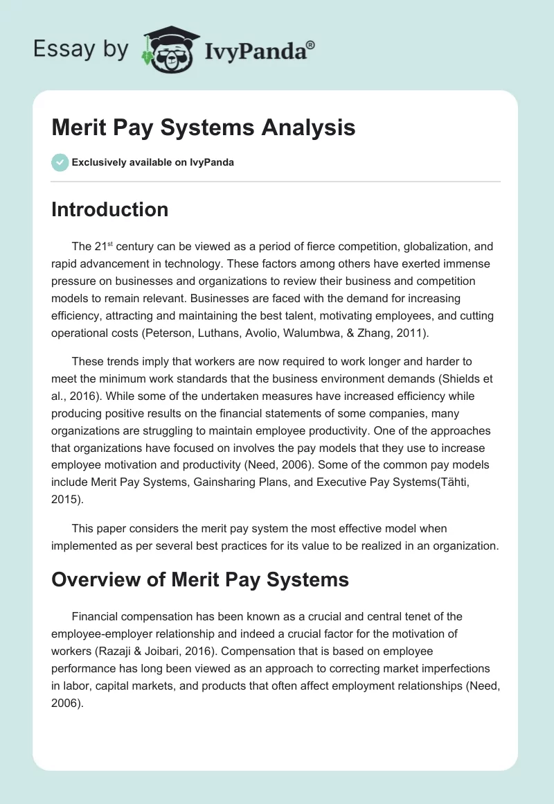 Merit Pay Systems Analysis. Page 1