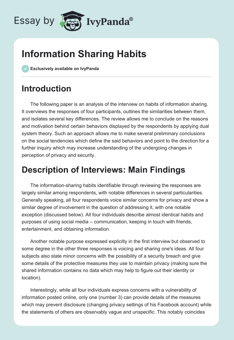 Information Sharing Habits. Page 1