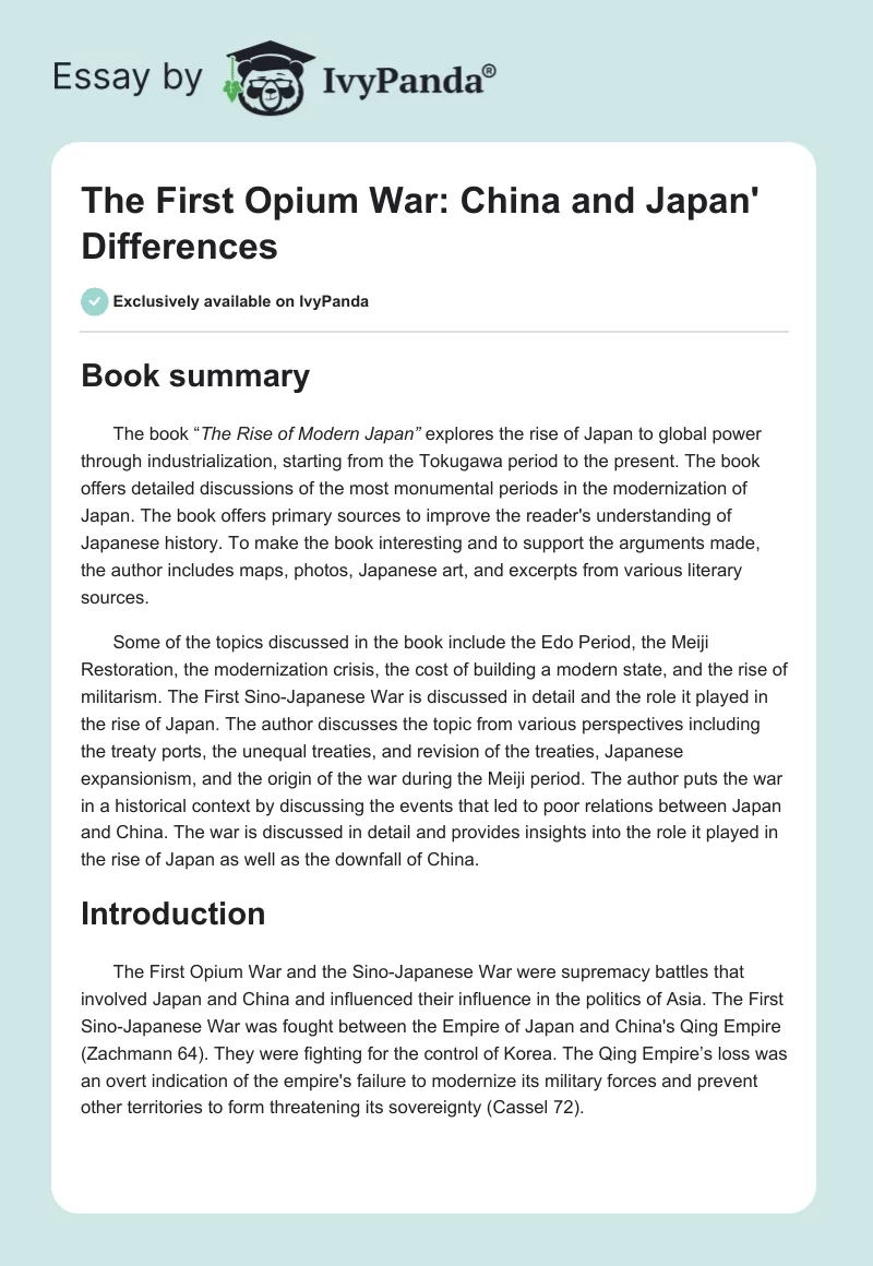 The First Opium War: China and Japan' Differences. Page 1