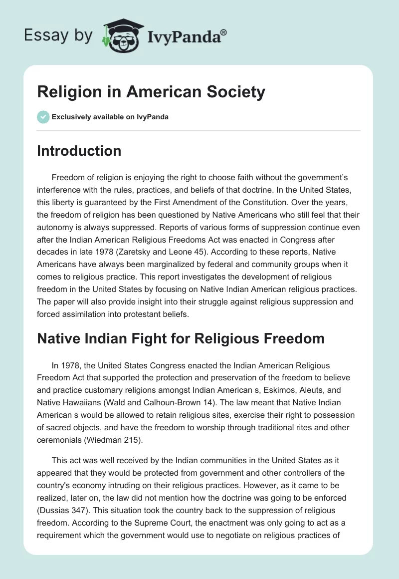 Religion in American Society. Page 1