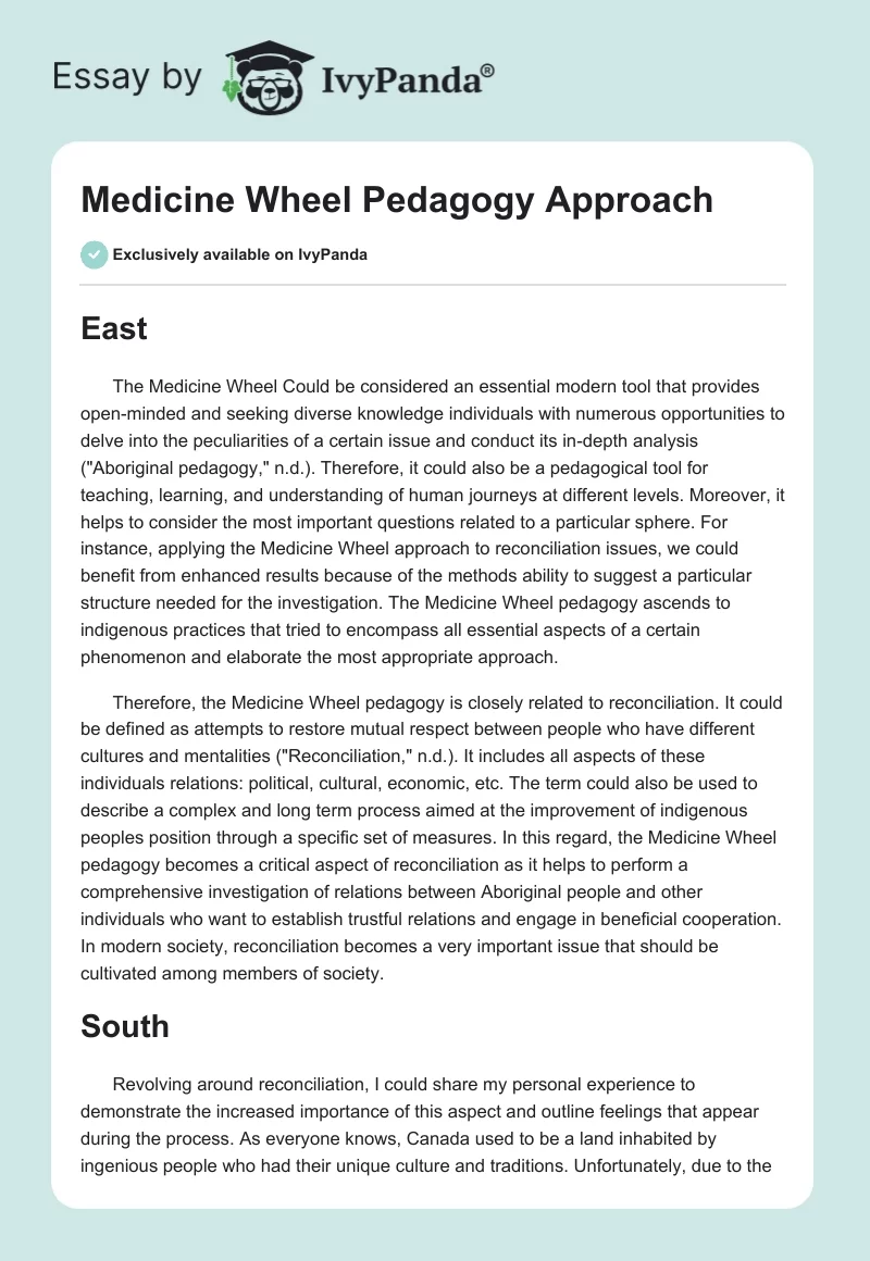 Medicine Wheel Pedagogy Approach. Page 1