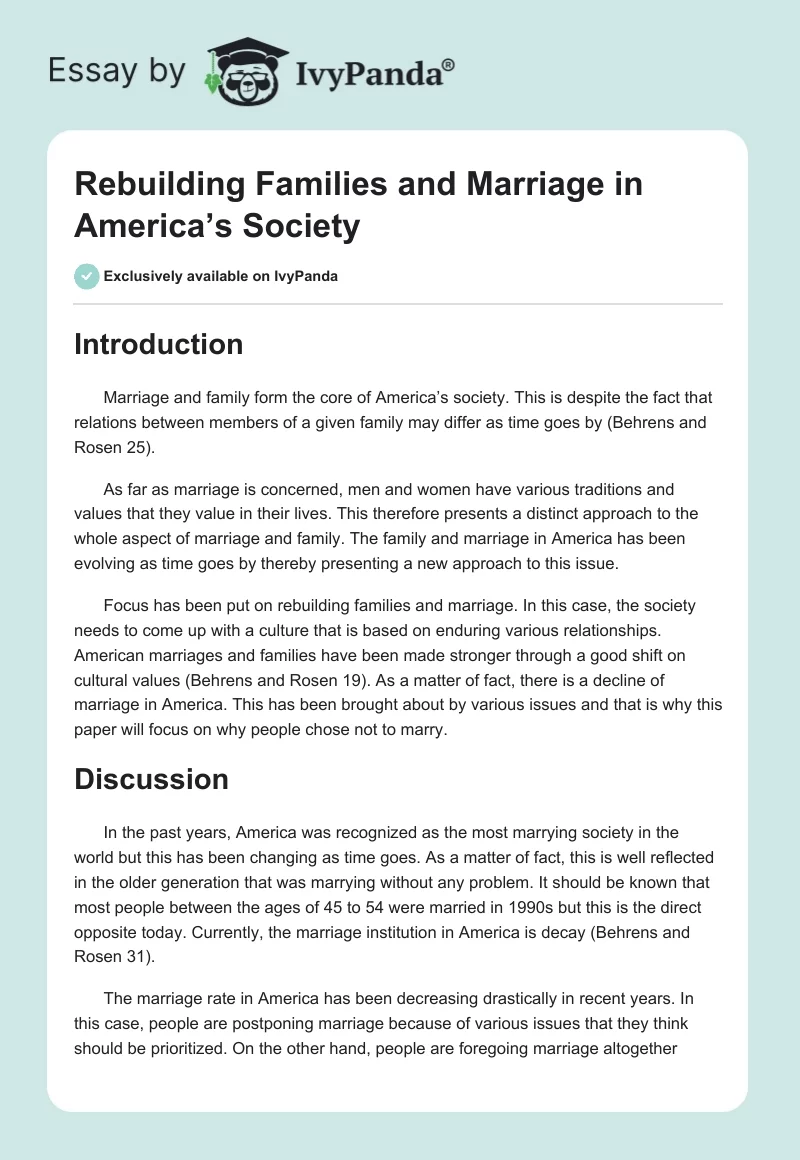 Rebuilding Families and Marriage in America’s Society. Page 1