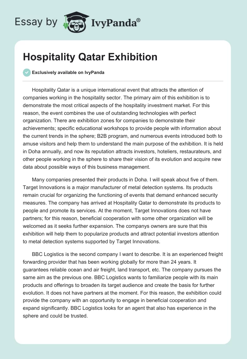 Hospitality Qatar Exhibition. Page 1