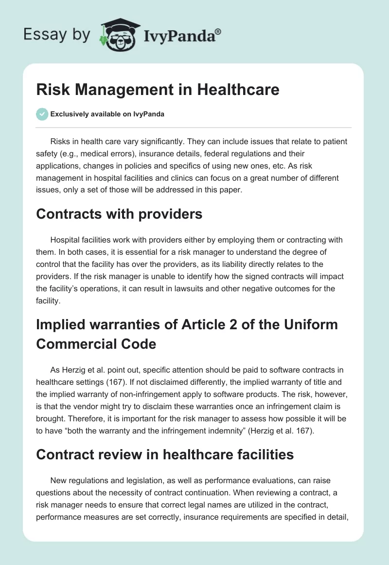 Risk Management in Healthcare. Page 1