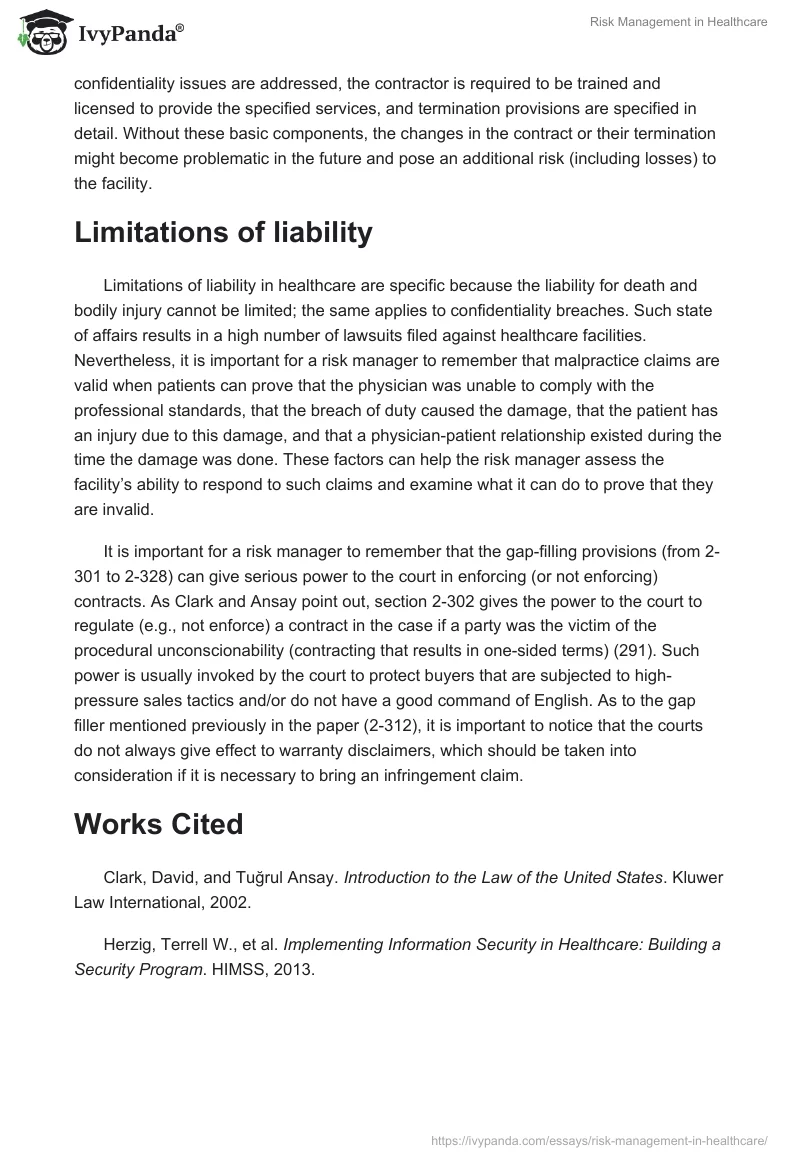 Risk Management in Healthcare. Page 2