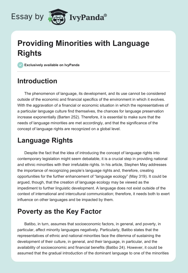 Providing Minorities with Language Rights. Page 1