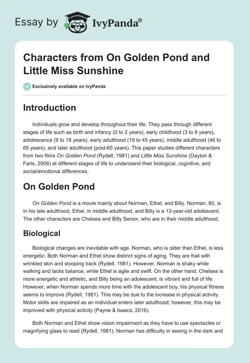 Characters from "On Golden Pond" and Little Miss Sunshine. Page 1