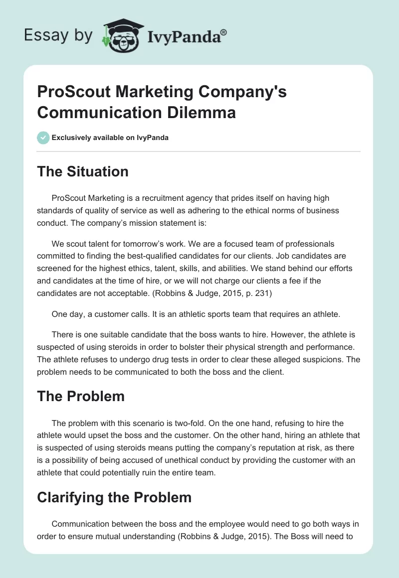 ProScout Marketing Company's Communication Dilemma. Page 1