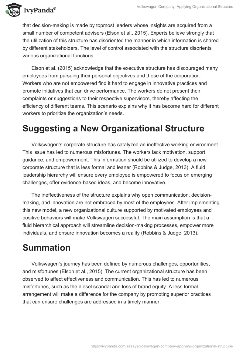 Volkswagen Company: Applying Organizational Structure. Page 2