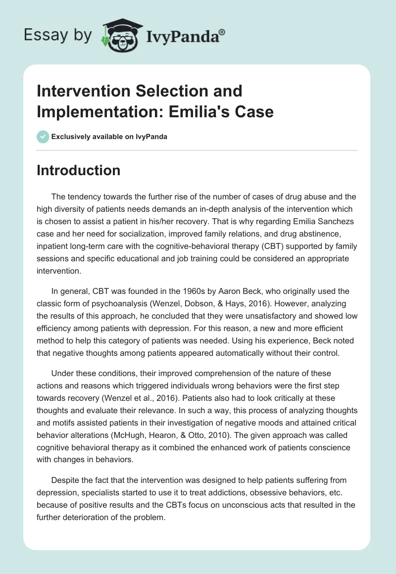 Intervention Selection and Implementation: Emilia's Case. Page 1