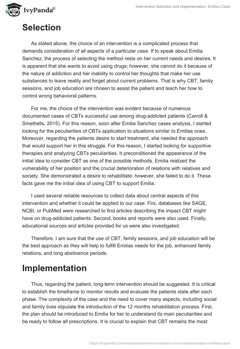Intervention Selection and Implementation: Emilia's Case. Page 2